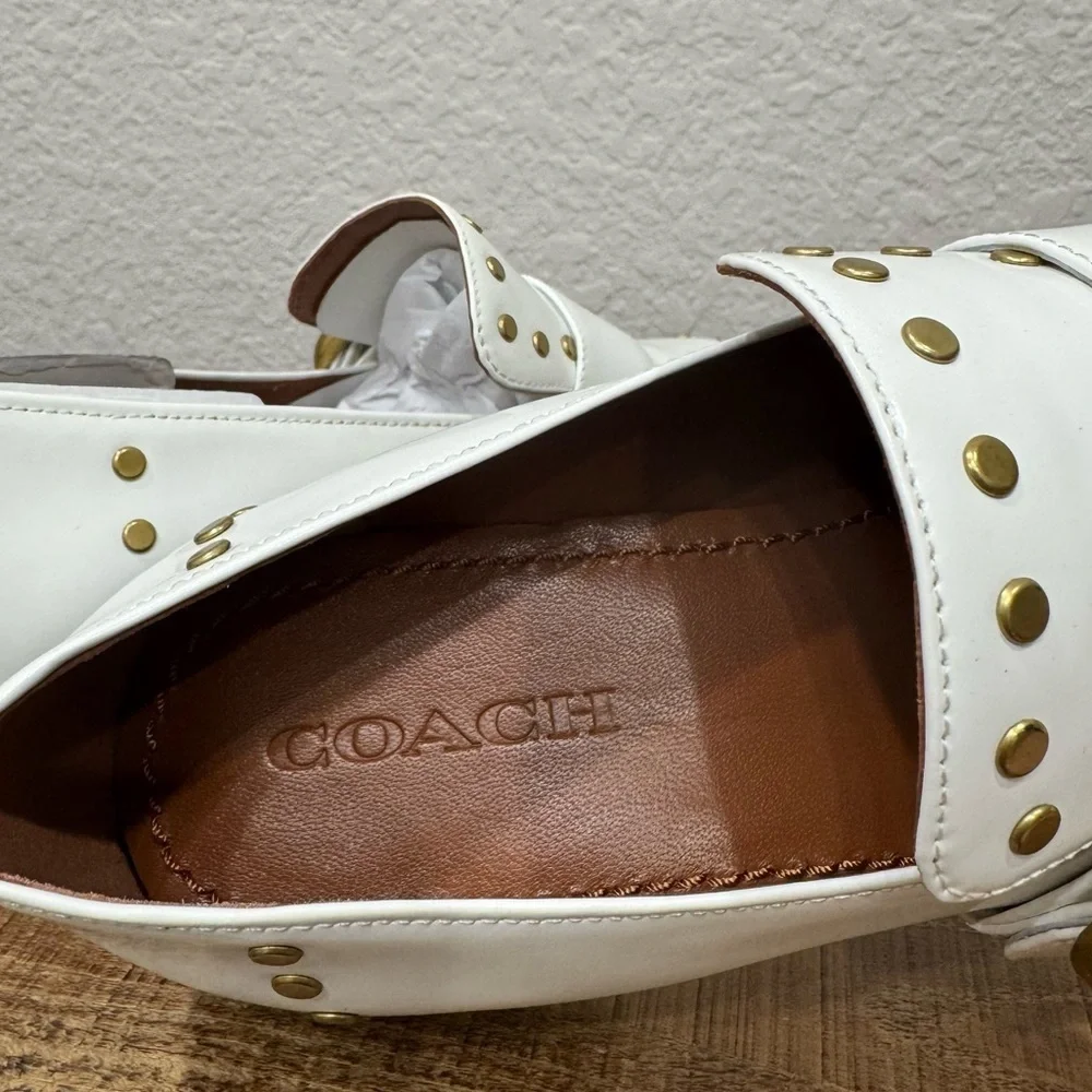 Coach Alexa White Leather Studded Loafer Size 7